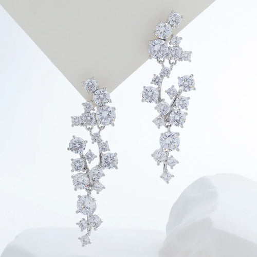 Elegant Sparkling Crystal Tassel Earrings for Women Geometric Hanging Drop Party Wedding Ear Jewelry